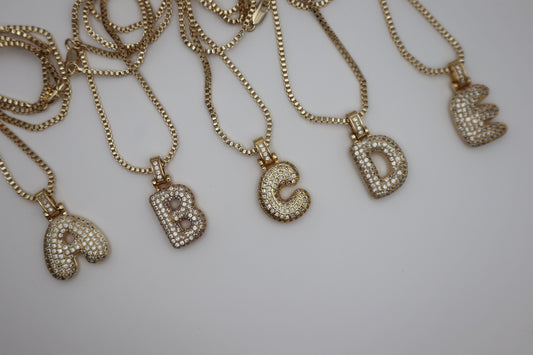 Iced Out Bubble Initial Necklace